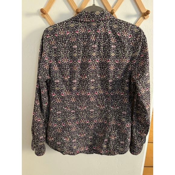 Talbots Top Women's 12 Petite Button Up Shirt Flowers Rolled Tabs Long Sleeves - Picture 9 of 9